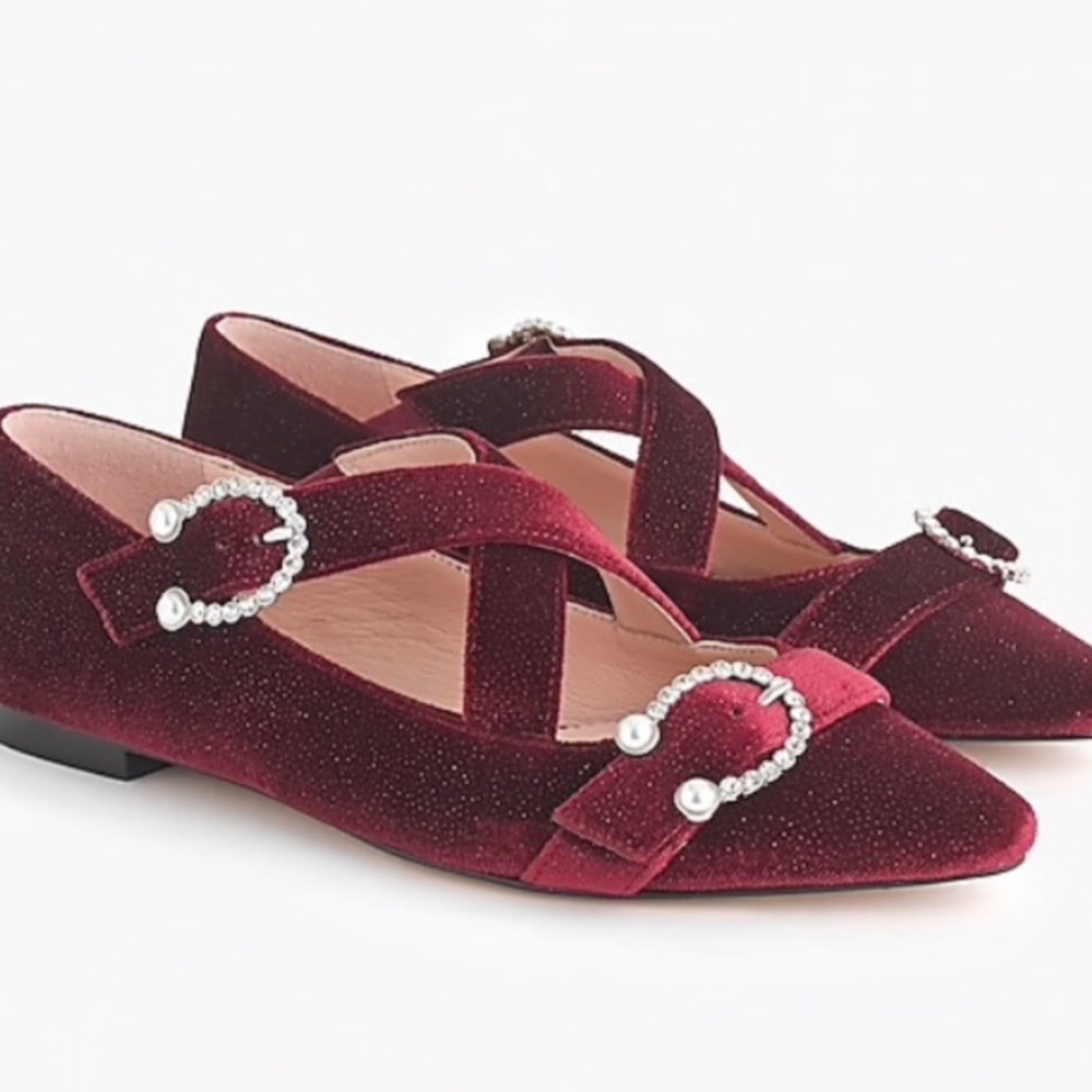 J.Crew Crisscross‎ buckle strap flats in velvet 8